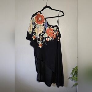 Free People Embroidered Floral Black Top Boho Festival Size Large